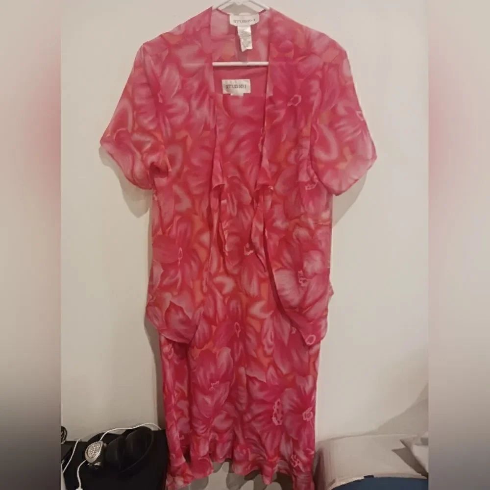 Studio I Floral Sheer Dress With Kimono